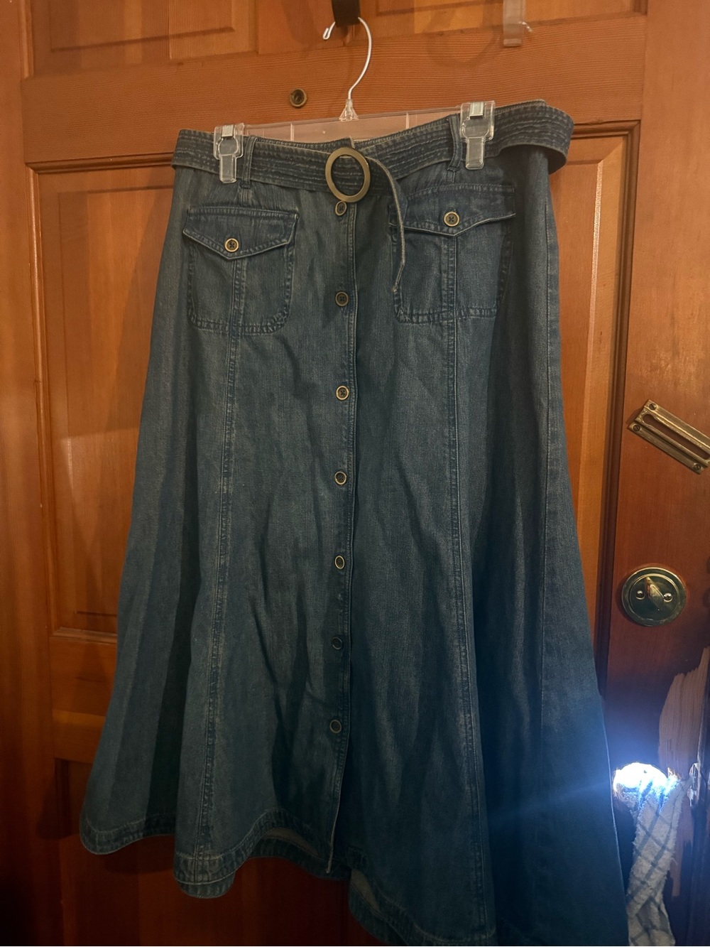 Jones New York Dark Blue Denim A-Line Skirt with Belt